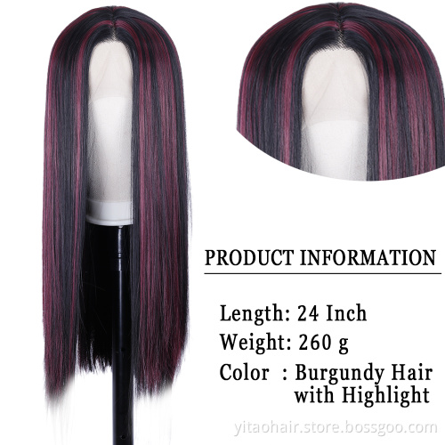 FZY Wholesale Price Good Omens Cosplay  Burgundy color with highlights silk straight Synthetic hair Wigs with lace front  Vendor